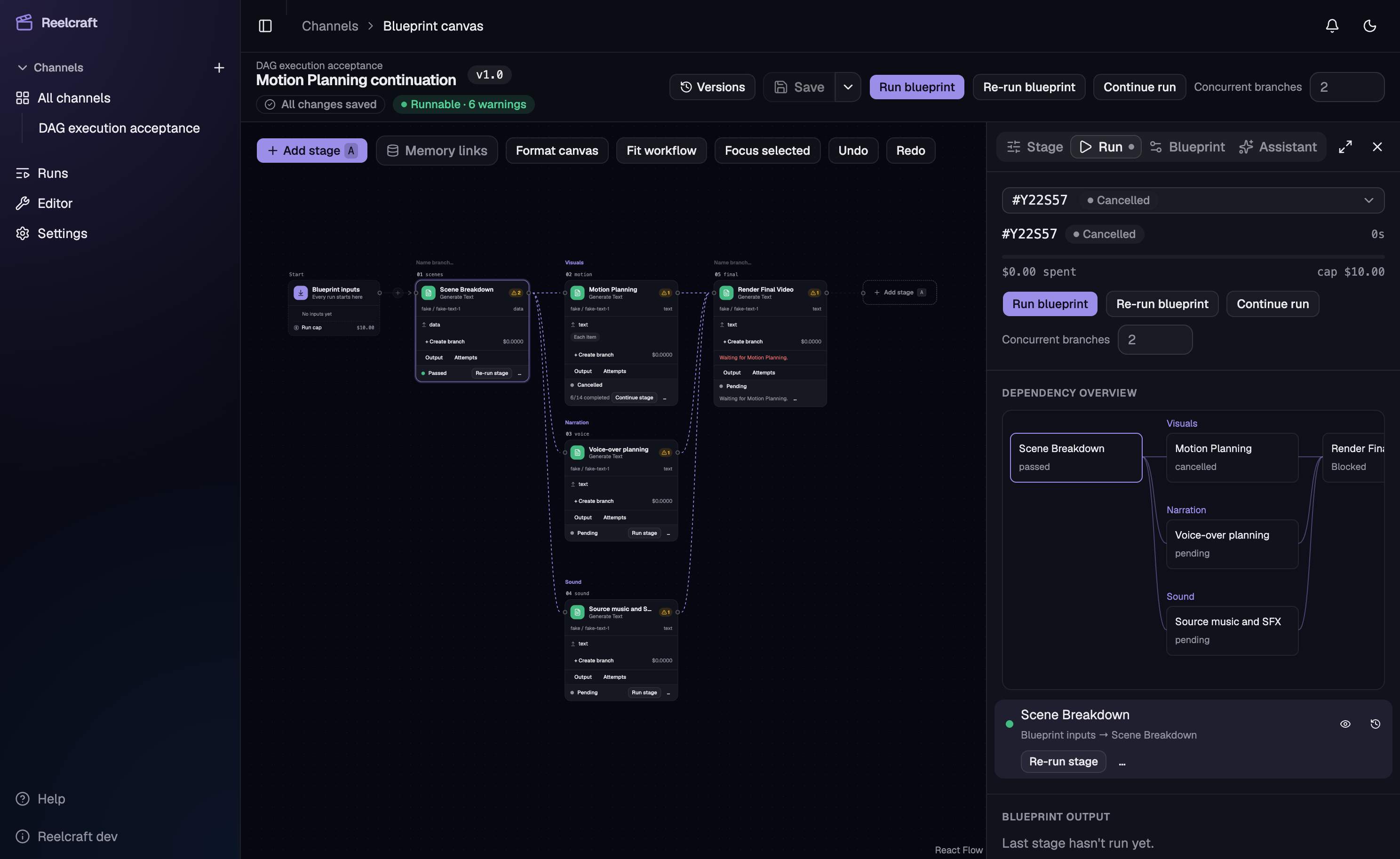 Editable DAG canvas and dependency overview