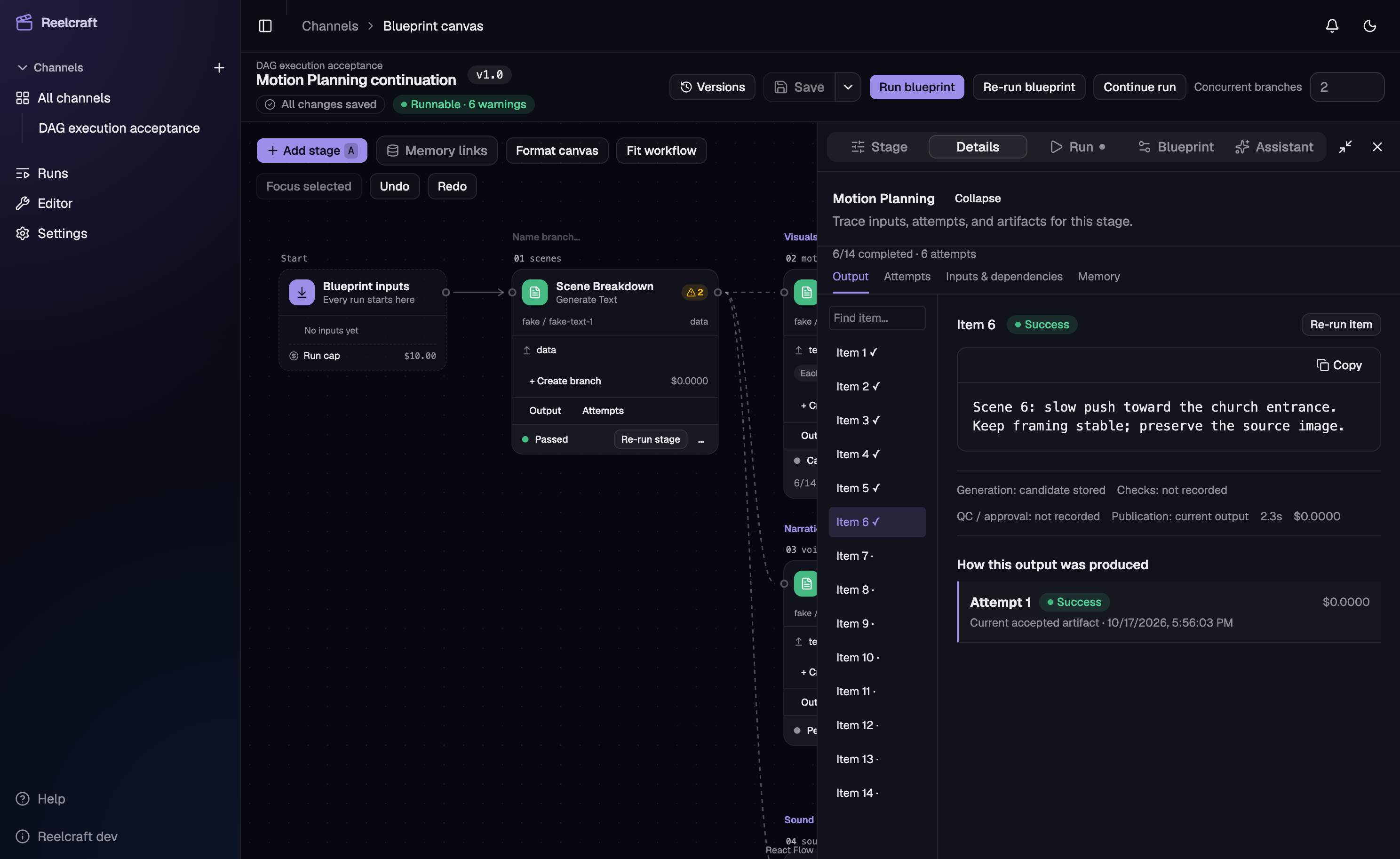 Shared stage details, item progress, and attempt provenance