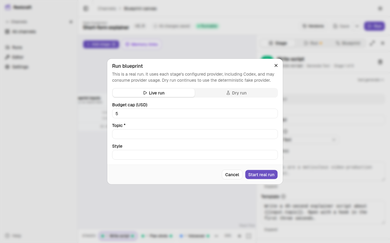 The run dialog